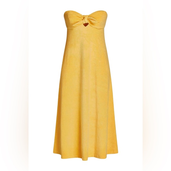 ❌SOLD❌Zimmermann Jeannie Terry Strapless Mustard Cotton-Blend Midi Dress Size XS - Picture 4 of 16